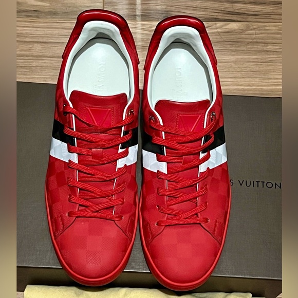 Like new! Louis Vuitton Damier Infini Frontrow rouge 'Red Checkered' sneakers - Picture 2 of 8